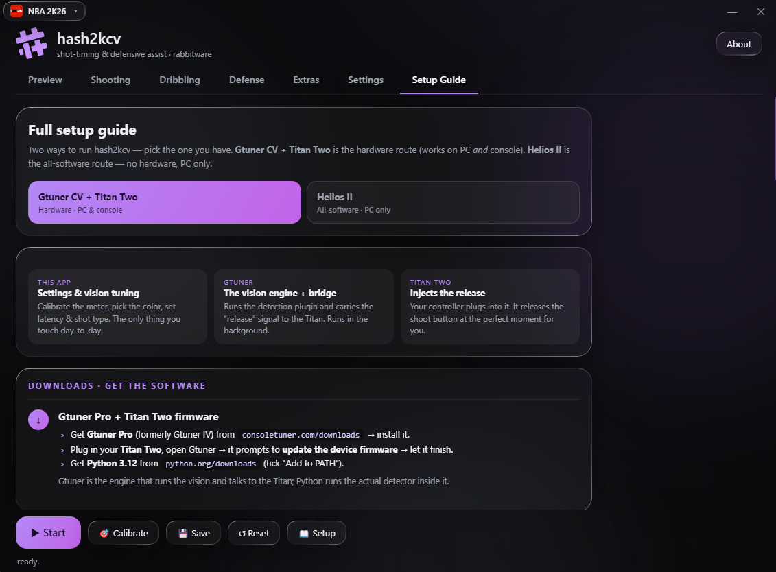 Setup guide page